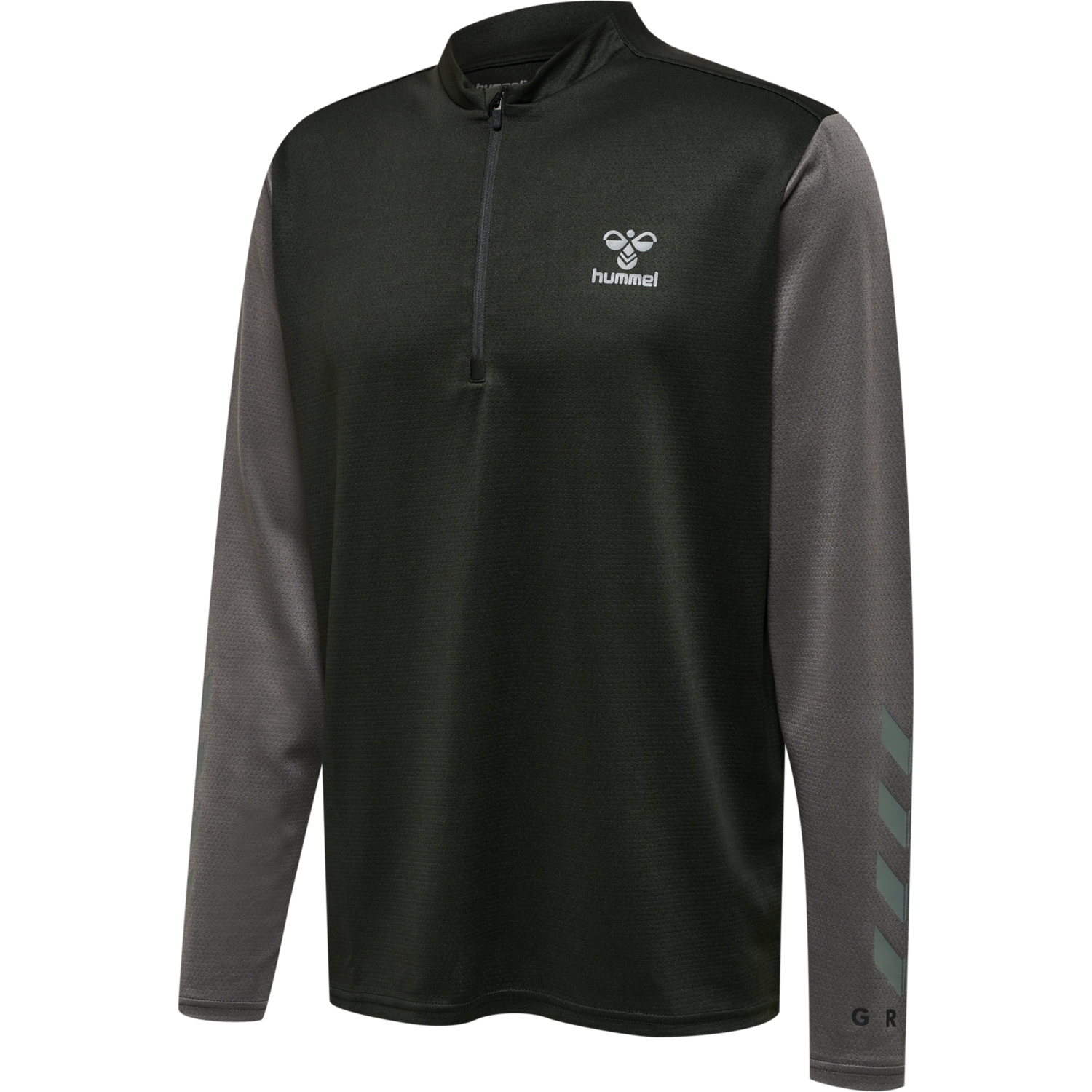 hmlONGRID 1/2 ZIP POLY SWEAT, JET BLACK/FORGED IRON, packshot