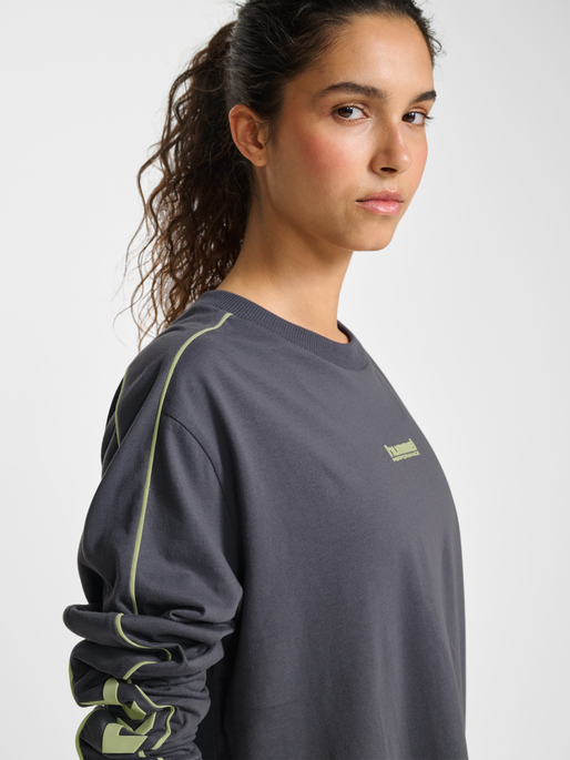 hmlPULSE PIPING T-SHIRT L/S, BLACKENED PEARL, model