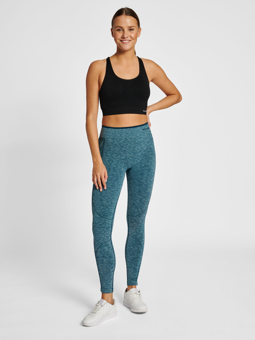 hmlMT UNA SEAMLESS MID WAIST TIGHTS, DEEP TEAL MELANGE, model