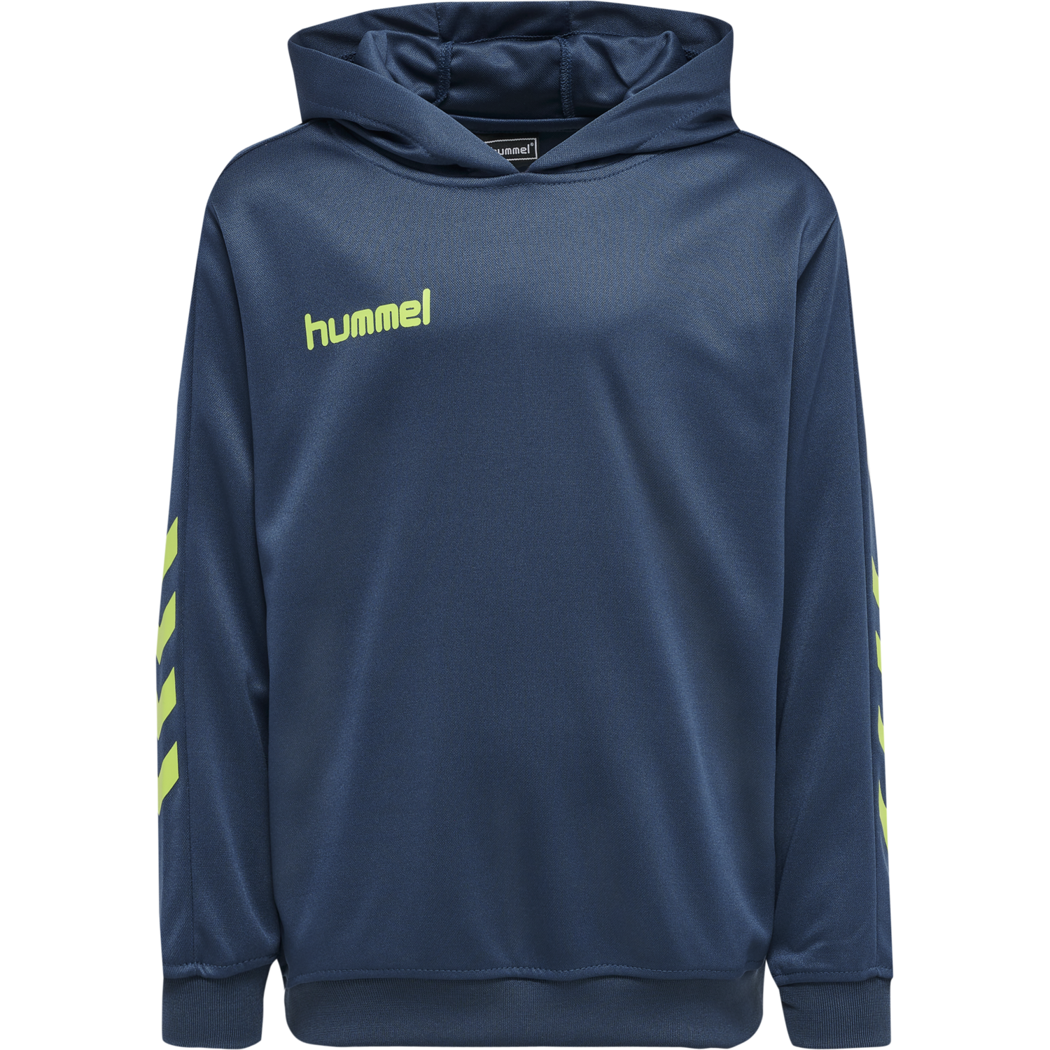 hmlPROMO KIDS POLY HOODIE, DARK DENIM/LIME PUNCH, packshot